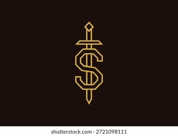 Um logotipo de linha dinâmica combinando a letra S e uma espada, expressando agilidade, força e identidade heroica em um estilo de contorno minimalista.