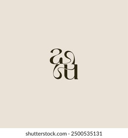 dynamic line monogram logo luxurious concept AU elegant wedding letter