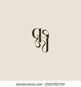 dynamische Linie Monogramm Logo luxuriöses Konzept QJ eleganten Hochzeitsbrief