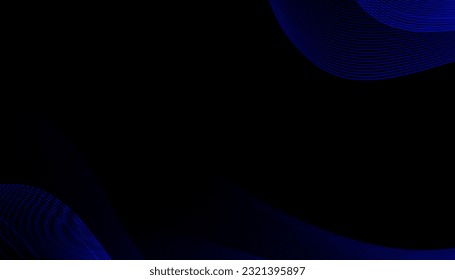 Dynamic line wave background. Modern blue flowing wave backdrop isolated on black background for design elements in concept technology, music, science.