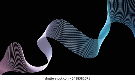 Dynamic line wave colorful technology abstract background horizontal vector design template. Calming rhythms background in pink, tosca, blue color