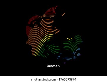 Dynamic Line Wave LGBT map of Denmark. Twist lines LGBT map of Denmark. Political Map Denmark