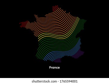 Dynamic Line Wave LGBT map of France. Twist lines LGBT map of France. Political Map France