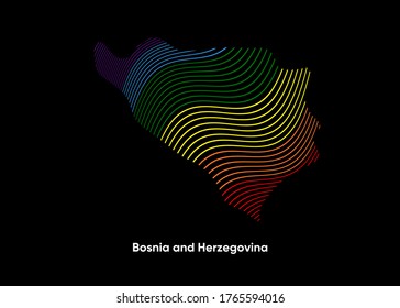 Dynamic Line Wave LGBT map of Bosnia and Herzegovina. Twist lines LGBT map of Bosnia and Herzegovina. Political Map Bosnia and Herzegovina