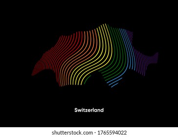Dynamic Line Wave LGBT map of Switzerland. Twist lines LGBT map of Switzerland. Political Map Switzerland