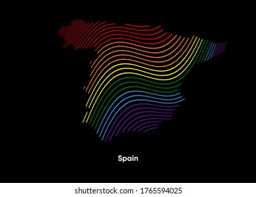 Dynamic Line Wave LGBT map of Spain. Twist lines LGBT map of Spain. Political Map Spain.