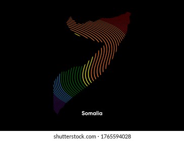 Dynamic Line Wave LGBT map of Somalia. Twist lines LGBT map of Somalia. Political Map Somalia