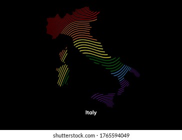 Mapa de la ola de línea dinámica LGBT de Italia. Twist linea el mapa LGBT de Italia. Mapa político de Italia