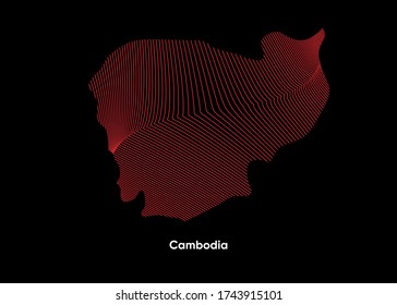Mapa de la onda de línea dinámica de Camboya. Mapa de líneas tortugas de Camboya. Mapa político de Camboya
