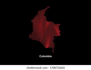 Dynamic Line Wave map of Colombia. Twist lines map of Colombia. Political Map Colombia