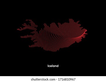 Dynamic Line Wave map of Iceland. Twist lines map of Iceland. Iceland Political Map