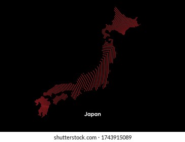 Dynamic Line Wave Karte von Japan. Zwei Linien Karte von Japan. Japanische politische Landkarte