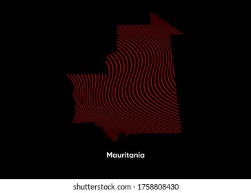 Mapa de ondas de línea dinámicas de Mauritania. Mapa de líneas tortugas de Mauritania. Mapa político de Mauritania