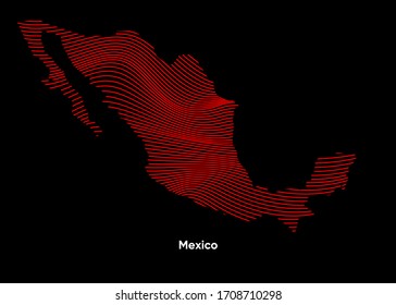 Dynamic Line Wave map of Mexico. Twist lines map of Mexico. Mexico Political Map