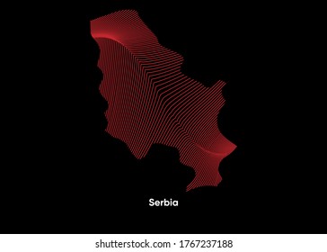 Dynamic Line Wave map of Serbia. Twist lines map of Serbia. Political Map Serbia