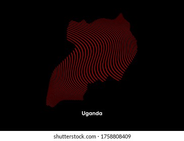 Dynamic Line Wave map of Uganda. Twist lines map of Uganda. Political Map Uganda