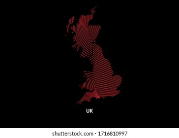 Dynamic Line Wave map of UK. Twist lines map of UK. UK Political Map