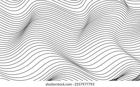 Dynamic line wave pattern background vector wireframe landscape, sound wave, topography, abstract grid black