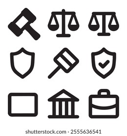 Dynamic Line-Based Justice Icons: Scales, Gavels, Shields, and Legal Symbols with Editable Strokes