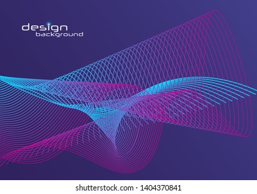Dynamic lines and dots for background music. Vector graphic in concept of music, technology. Abstract data graph. Design elements created using the Blend Tool.