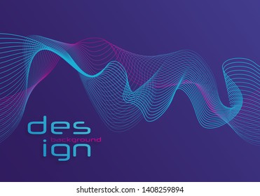 Dynamic lines and dots for background music. Network Design with Particle. Radial sound wave curve with light particles. 3D Technology Style. 