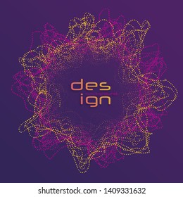 Dynamic lines and dots for background music. Network Design with Particle. Radial sound wave curve with light particles. 3D Technology Style. 
