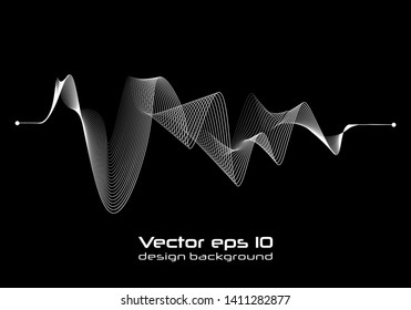 Dynamic lines and dots for background music. Network Design with Particle. Radial sound wave curve with light particles. 3D Technology Style. 