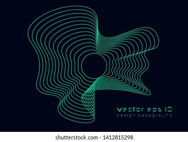 Dynamic lines and dots for background music. Network Design with Particle. Radial sound wave curve with light particles. 3D Technology Style. 