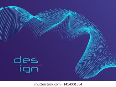 Dynamic lines and dots for background music. Network Design with Particle. Radial sound wave curve with light particles. 3D Technology Style. 