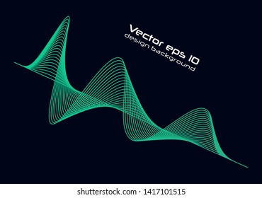Dynamic lines and dots for background music. Network Design with Particle. Radial sound wave curve with light particles. 3D Technology Style. 