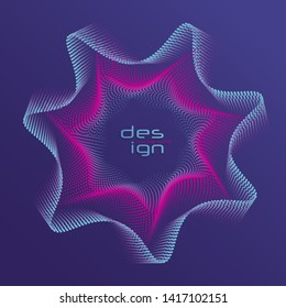 Dynamic lines and dots for background music. Network Design with Particle. Radial sound wave curve with light particles. 3D Technology Style. 