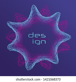 Dynamic lines and dots for background music. Network Design with Particle. Radial sound wave curve with light particles. 3D Technology Style. 