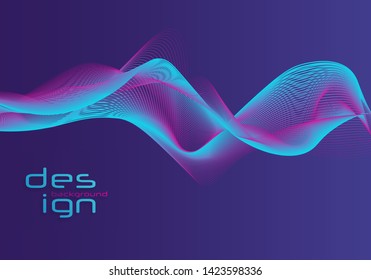 Dynamic lines and dots for background music. Network Design with Particle. Radial sound wave curve with light particles. 3D Technology Style. 