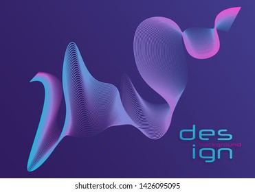 Dynamic lines and dots for background music. Network Design with Particle. Radial sound wave curve with light particles. 3D Technology Style. 