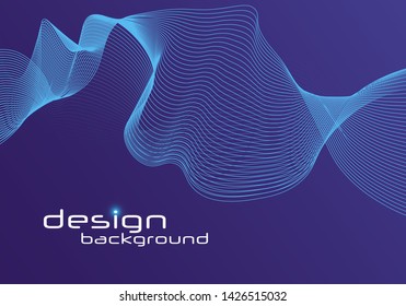 Dynamic lines and dots for background music. Network Design with Particle. Radial sound wave curve with light particles. 3D Technology Style. 