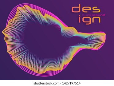 Dynamic lines and dots for background music. Network Design with Particle. Radial sound wave curve with light particles. 3D Technology Style. 