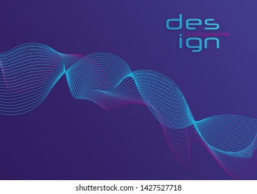 Dynamic lines and dots for background music. Network Design with Particle. Radial sound wave curve with light particles. 3D Technology Style. 