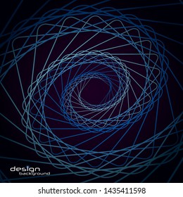 Dynamic lines and dots for background music. Network Design with Particle. Radial sound wave curve with light particles. 3D Technology Style.