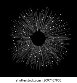 Dynamic lines and dots for background music. Network Design with Particle. Radial sound wave curve with light particles. 3D Technology Style.