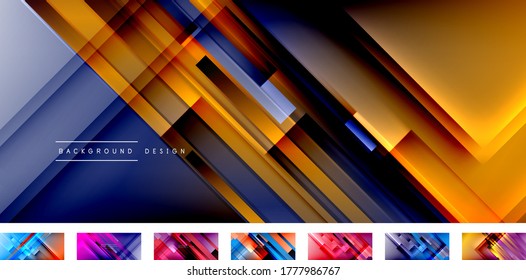 Dynamic lines on fluid color gradient. Collection of trendy geometric asbtract backgrounds for your text, logo or graphics. Vector illustration