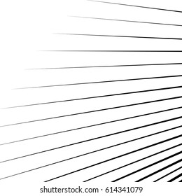 Dynamic lines pattern. Comic lines spreading from corner. Starburst, sunburst, radial lines background.