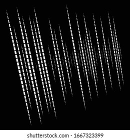 Dynamic lines pattern. Stripes half-tone element. Dashed, segments vertical straight streaks, strips. Linear, lineal design element