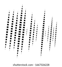 Dynamic lines pattern. Stripes half-tone element. Dashed, segments vertical straight streaks, strips. Linear, lineal design element