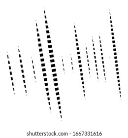 Dynamic lines pattern. Stripes half-tone element. Dashed, segments vertical straight streaks, strips. Linear, lineal design element