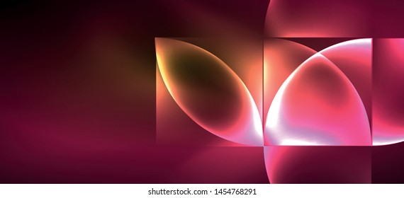 Dynamic lines and shapes, glass neon glowing effect. Modern neon glow geometric shapes, great design for any purposes. Geometric line pattern. Neon light glowing effect.