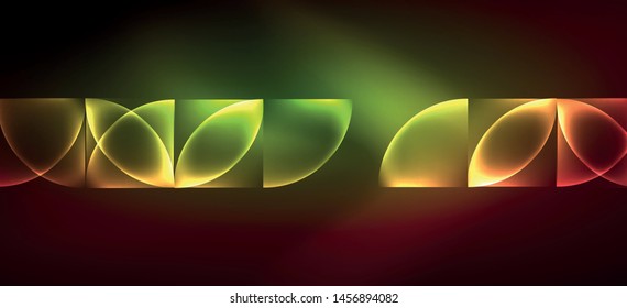 Dynamische Linien und Formen, gläserner Neonstrahleffekt. Moderne Neon leuchten geometrische Formen, großartiges Design für jeden Zweck. Geometrisches Zeilenmuster. Neonlicht-Lichteffekt.