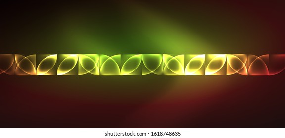 Líneas y formas dinámicas, efecto brillante de neón de vidrio. El neón moderno resplandece formas geométricas, un gran diseño para cualquier propósito. Patrón de línea geométrica. Efecto luminoso neón.