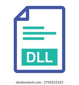 Dynamic link library icon dll file symbol blue and green document logo coding concept software development programming