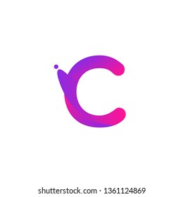 Dynamic Liquid Alphabet Letter C Splash Logo Simple. Gradient Purple Pink Color. Modern Logo Icon Badge Template Vector