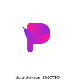 Dynamic Liquid Alphabet Letter P Splash Logo Simple. Gradient Purple Pink Color. Modern Logo Icon Badge Template Vector